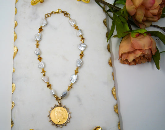 PEARL COIN MENDALLION NECKLACE